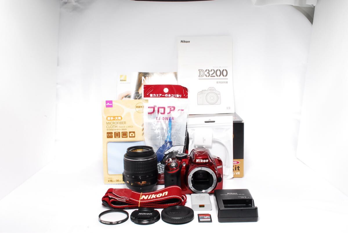 D3200 18-55 VR レンズキット （レッド） ショット数 6940回 元箱付き 動作確認済み